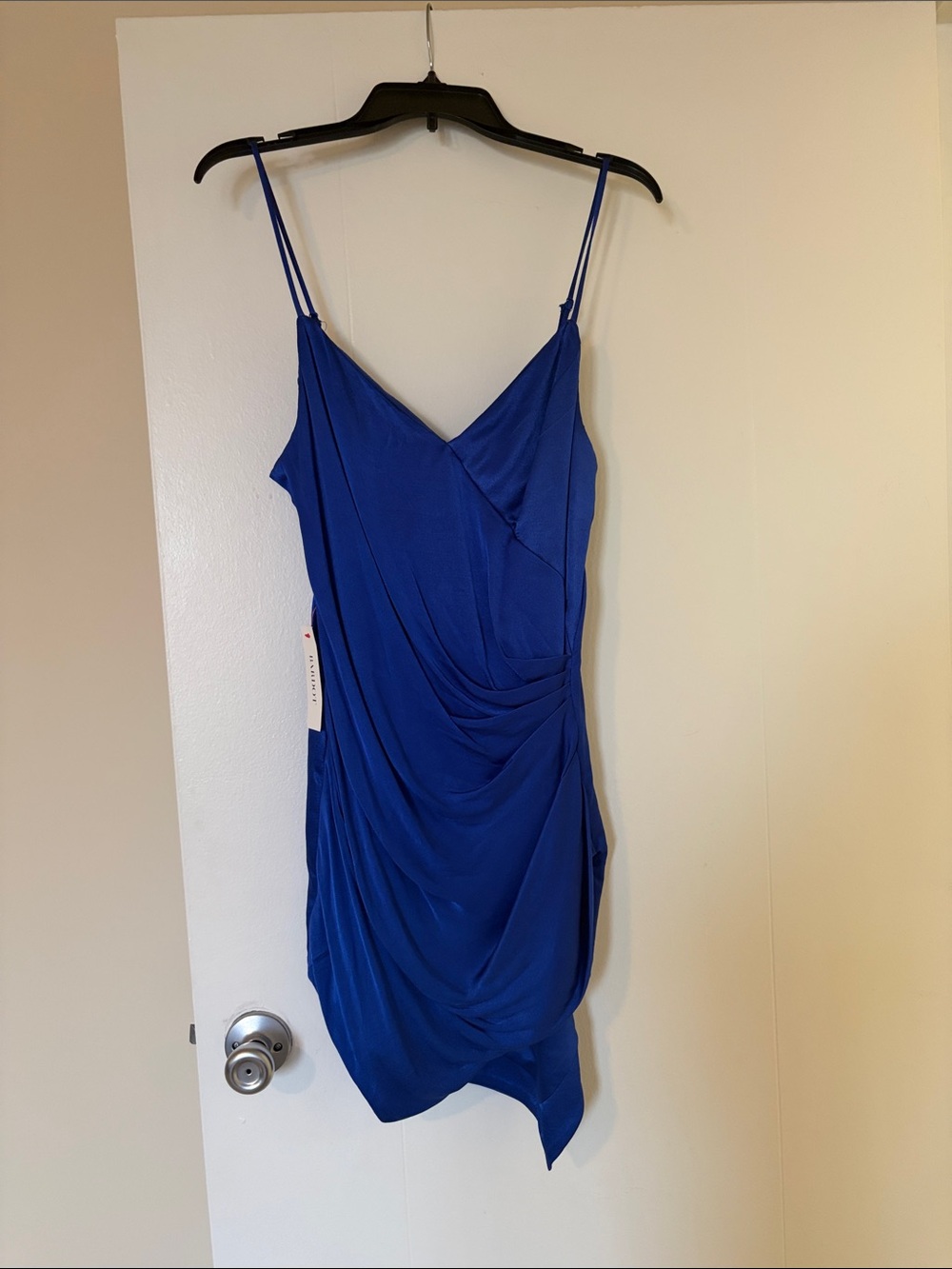 Bardot Cobalt Blue Draped Spaghetti-Strap Mini Dress